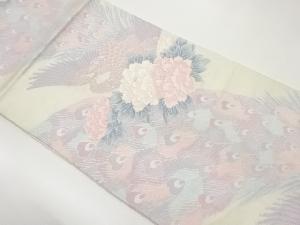 孔雀に牡丹模様織出し袋帯